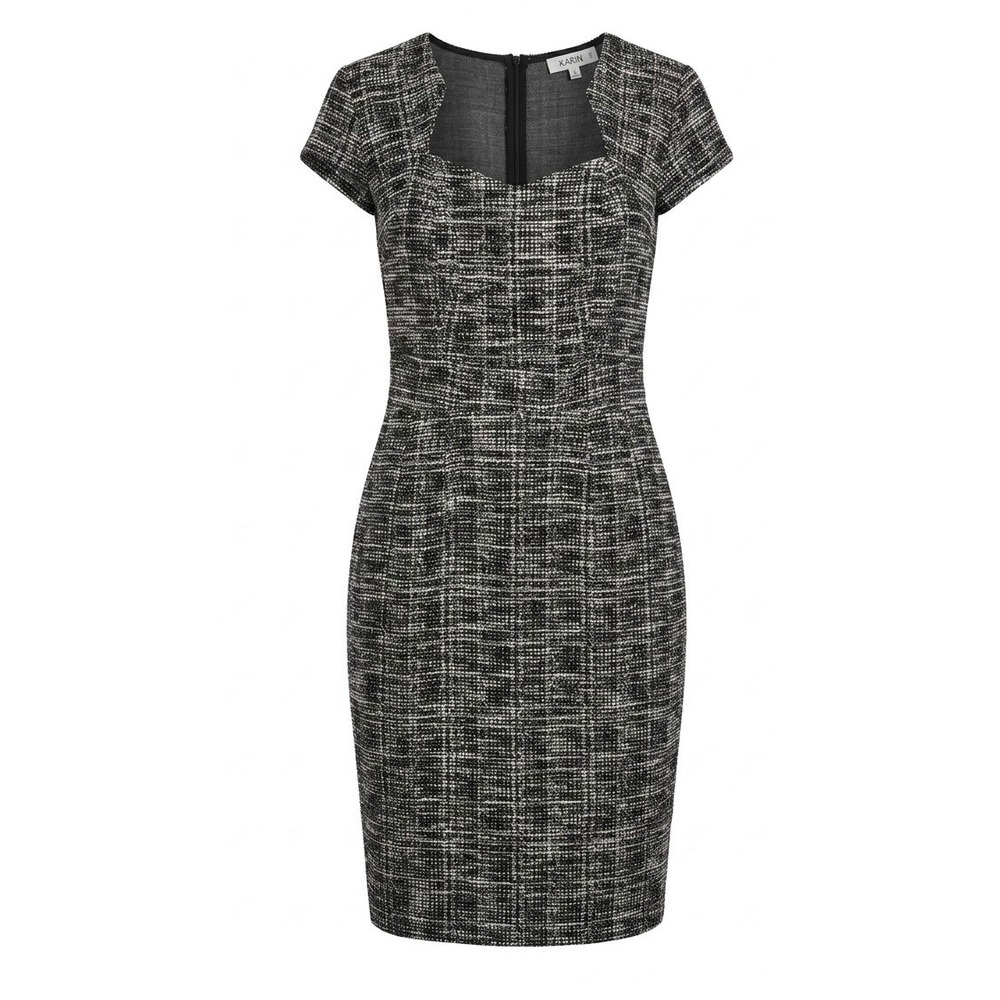 Grace Karin Womens Black White Tweed Plaid Sheath Dress Square Neck Medium NWT